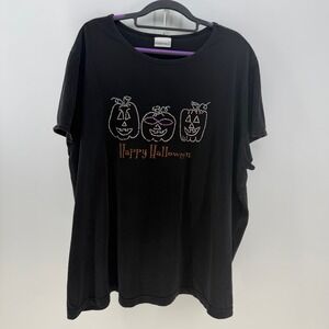 Fashion Bug T-Shirt Womens 3XL Black Rhinestone Pumpkin Halloween Vintage Goth